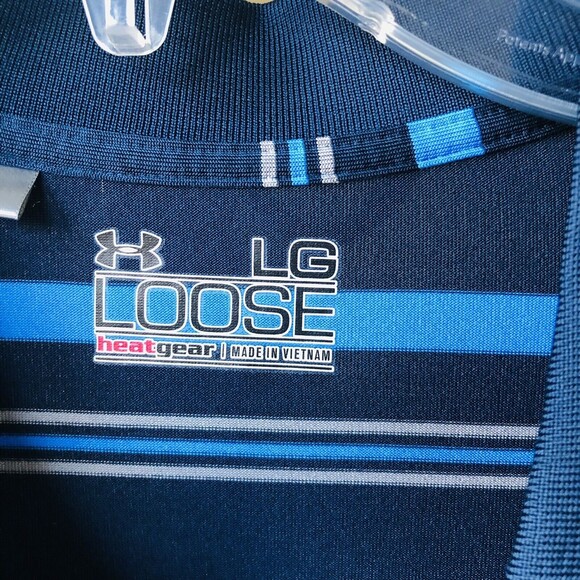 Under Armour Men Size Large Blue Gray Short Sleeve Polo Shirt Heat Gear Loose - Picture 5 of 8